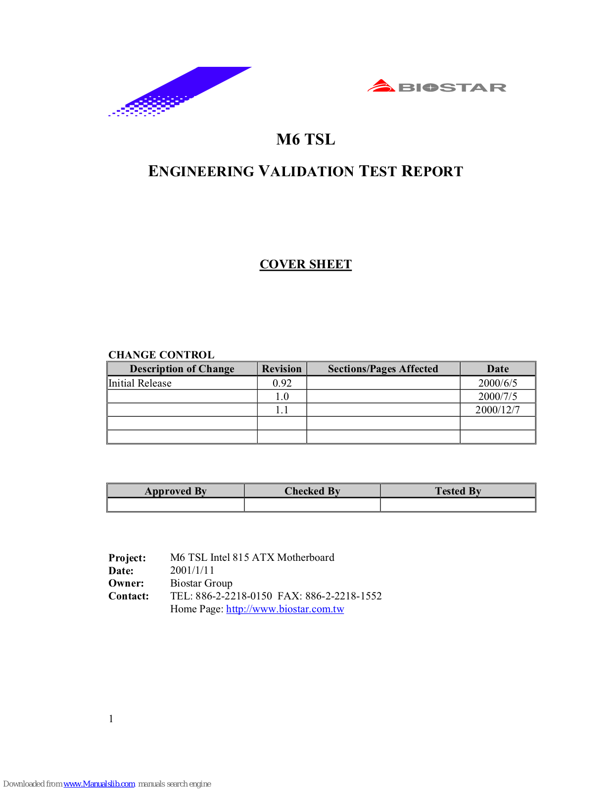 Biostar M6TSL Datasheet