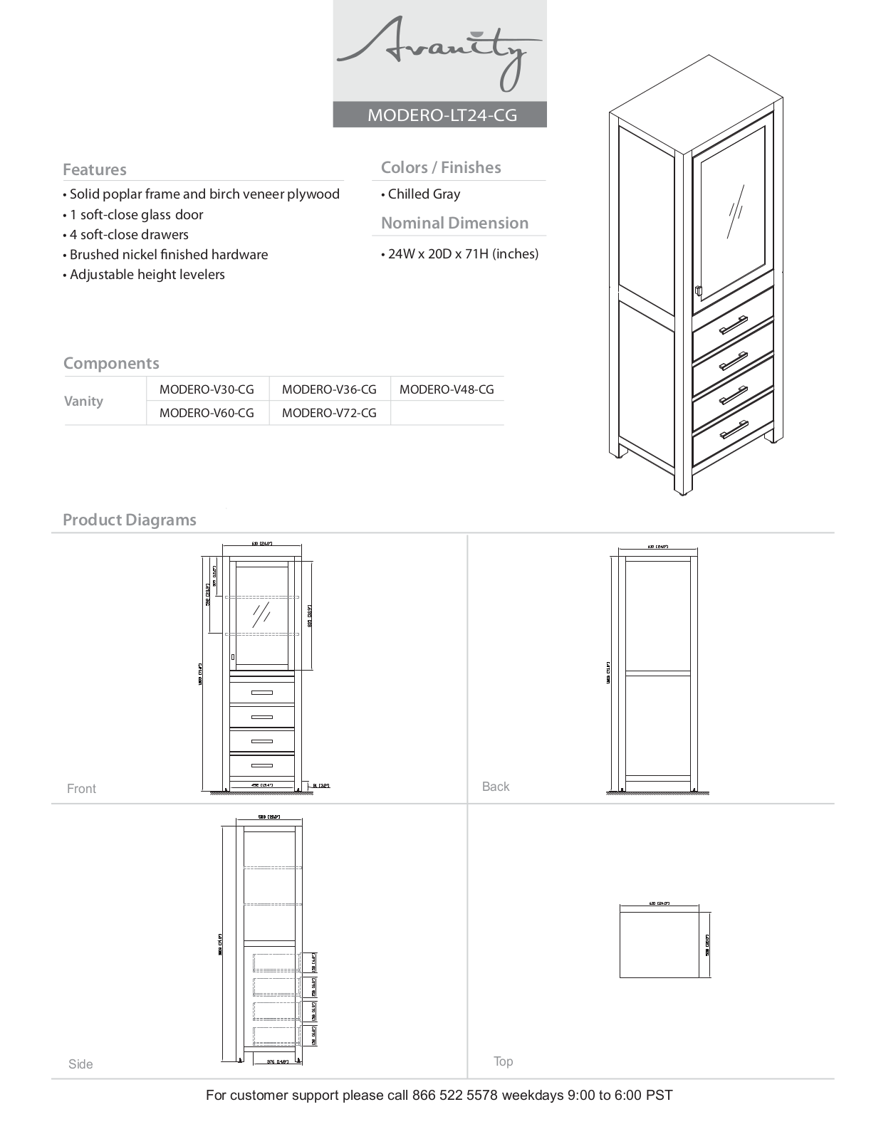 Avanity MODEROLT24CG Specifications