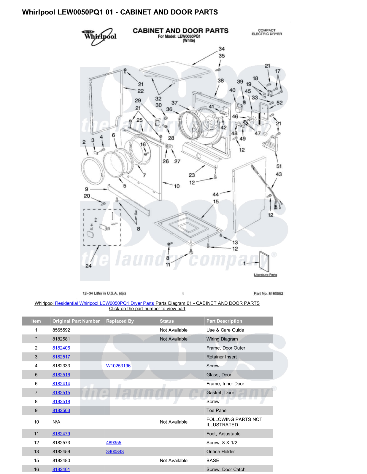 Whirlpool LEW0050PQ1 Parts Diagram