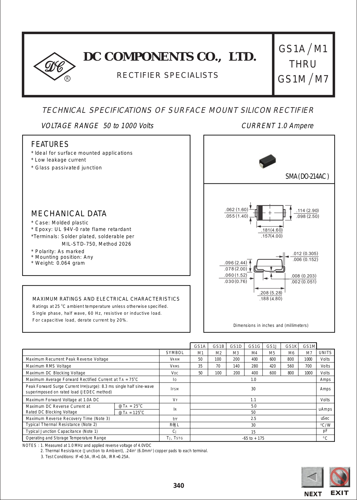 DCCOM GS1J, GS1G, GS1K, GS1M, GS1B Datasheet