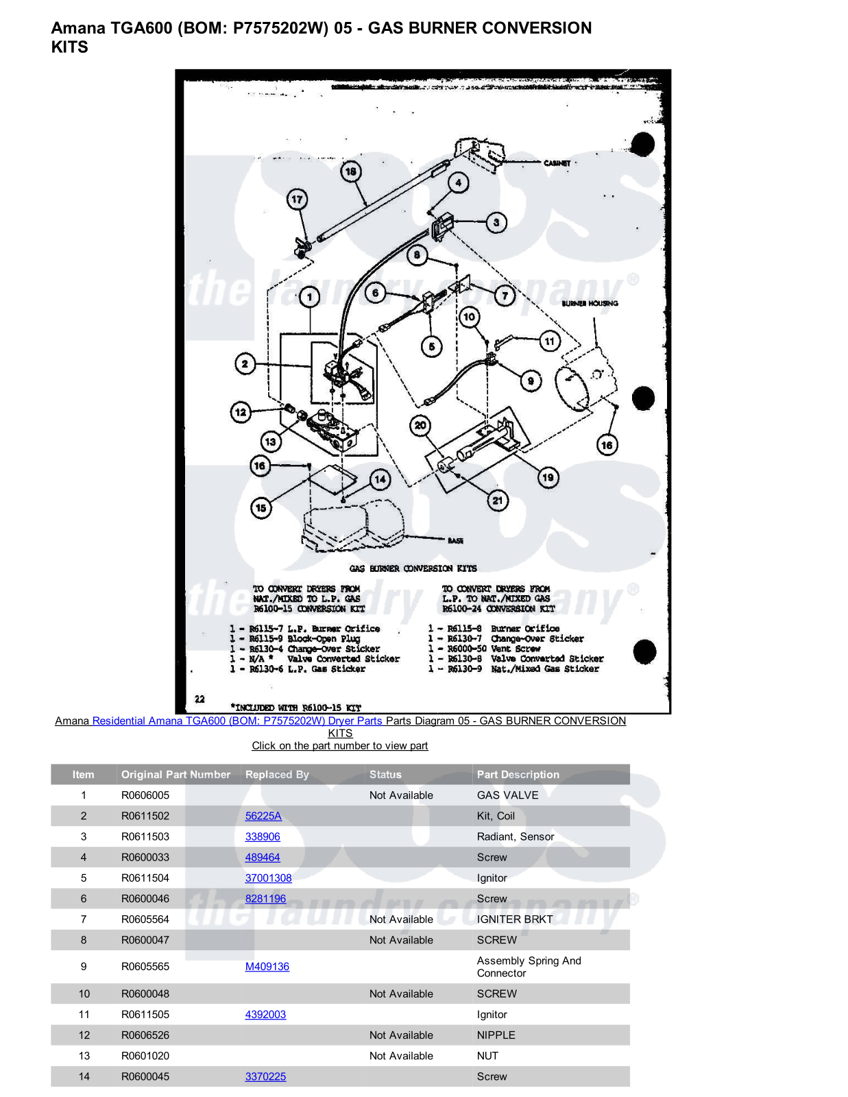 Amana TGA600 Parts Diagram