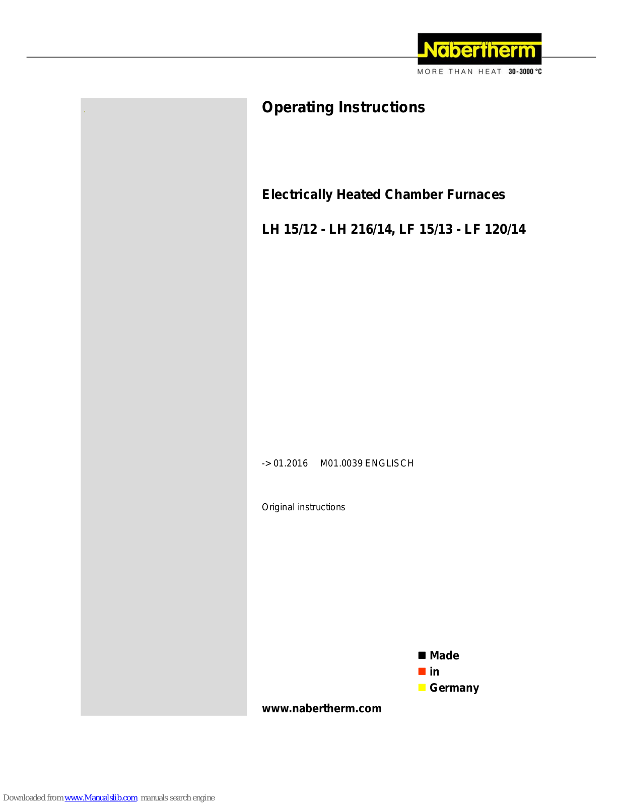 Nabertherm LH 15/12, LH 216/14, LF 15/13, LF 120/14 Operating Instructions Manual