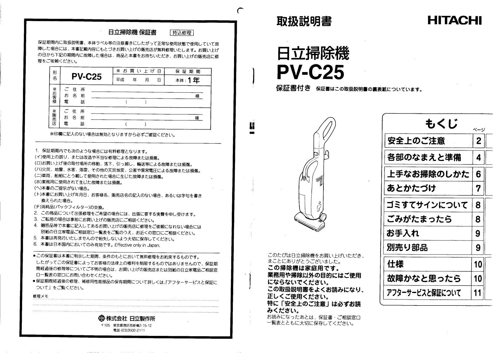 Hitachi PV-C25 User guide