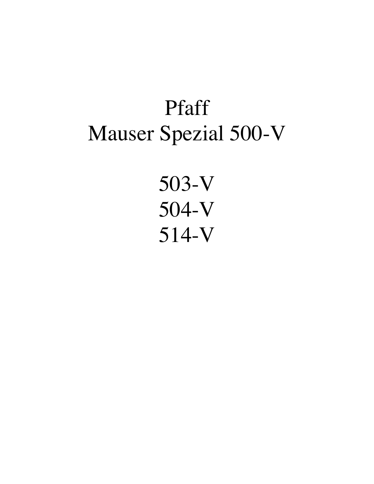 PFAFF 500-V, 503-V, 504-V, 514-V Parts List