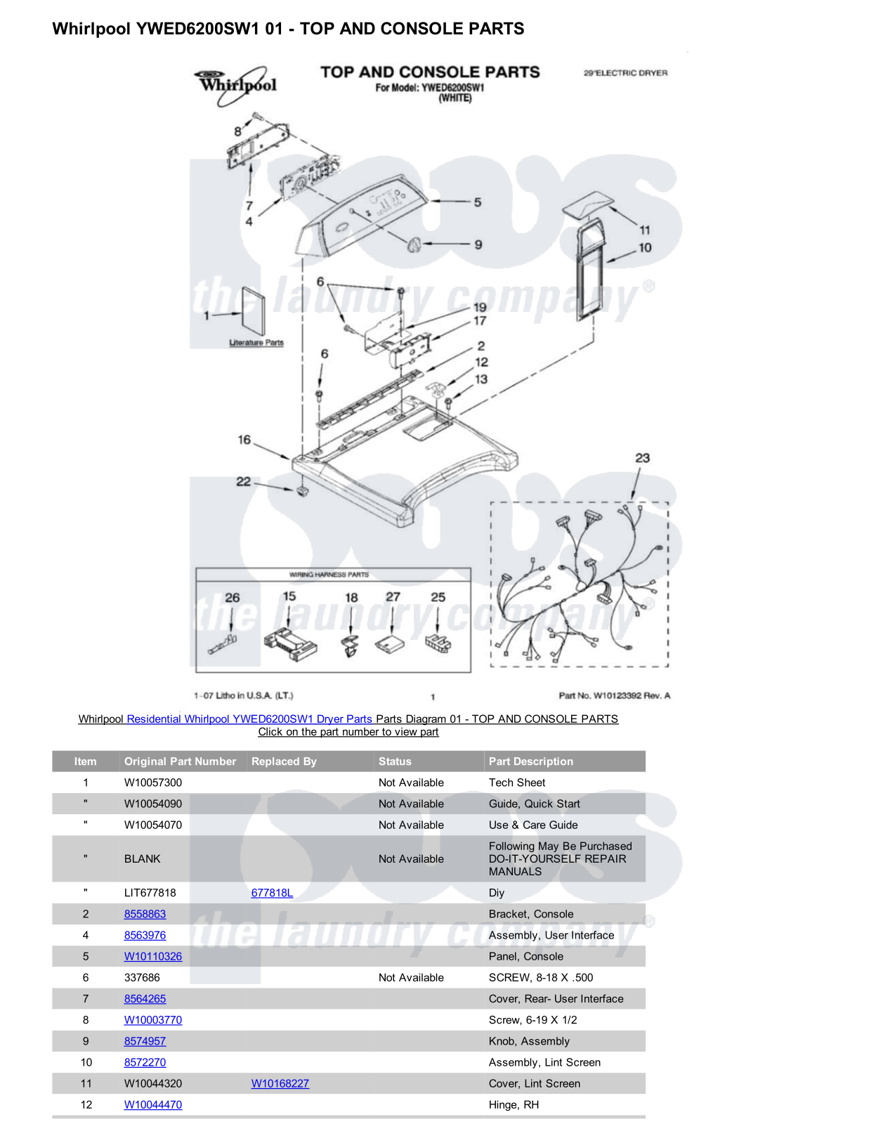 Whirlpool YWED6200SW1 Parts Diagram