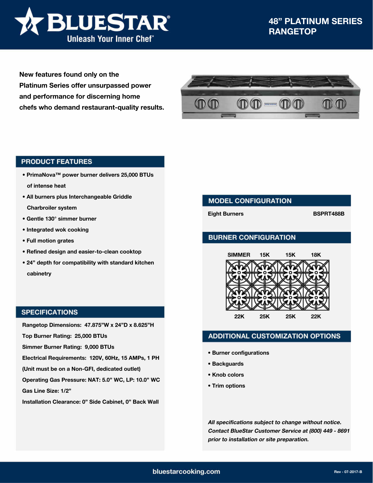 BlueStar BSPRT488BLPLT Specifications