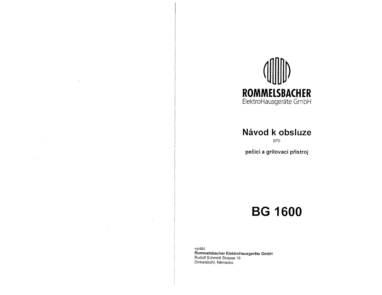 Rommelsbacher BG 1600 User Manual