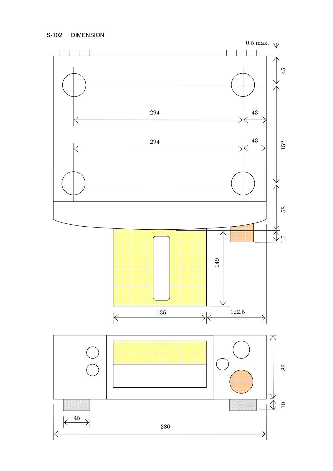 Denon S-102 - AV System, S-102 Dimensions