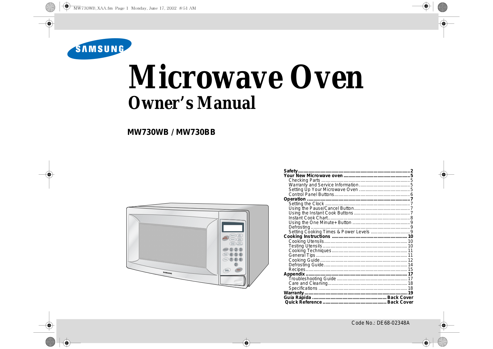 Samsung MW730BB, MW730WB User Manual