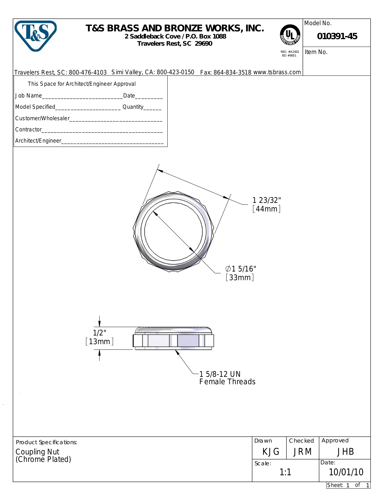 T&S Brass 010391-45 User Manual