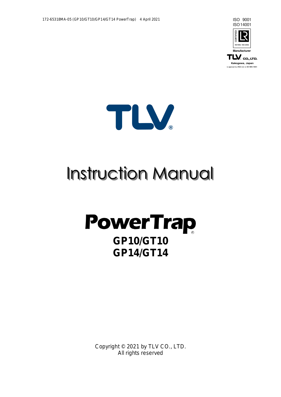 TLV GP10, GP14, GT10, GT14 Instruction Manual