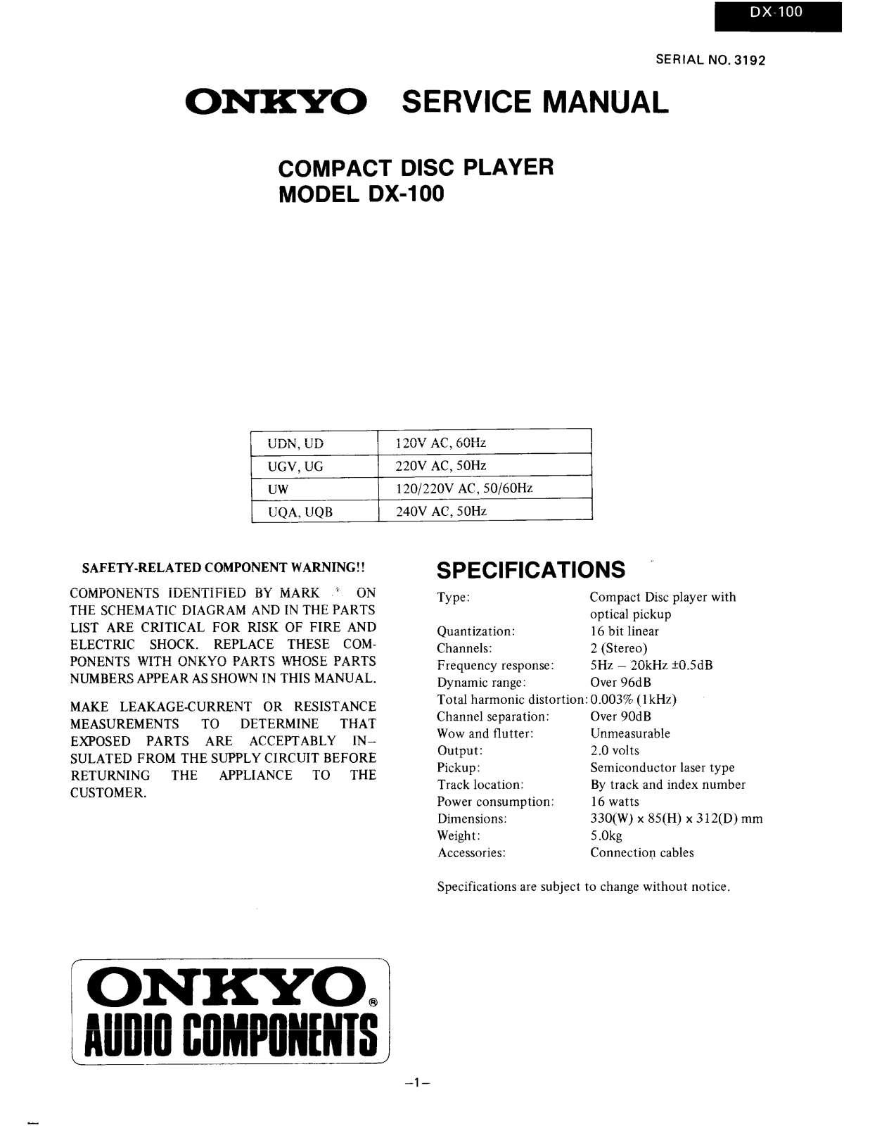 Onkyo DX-100 Service manual