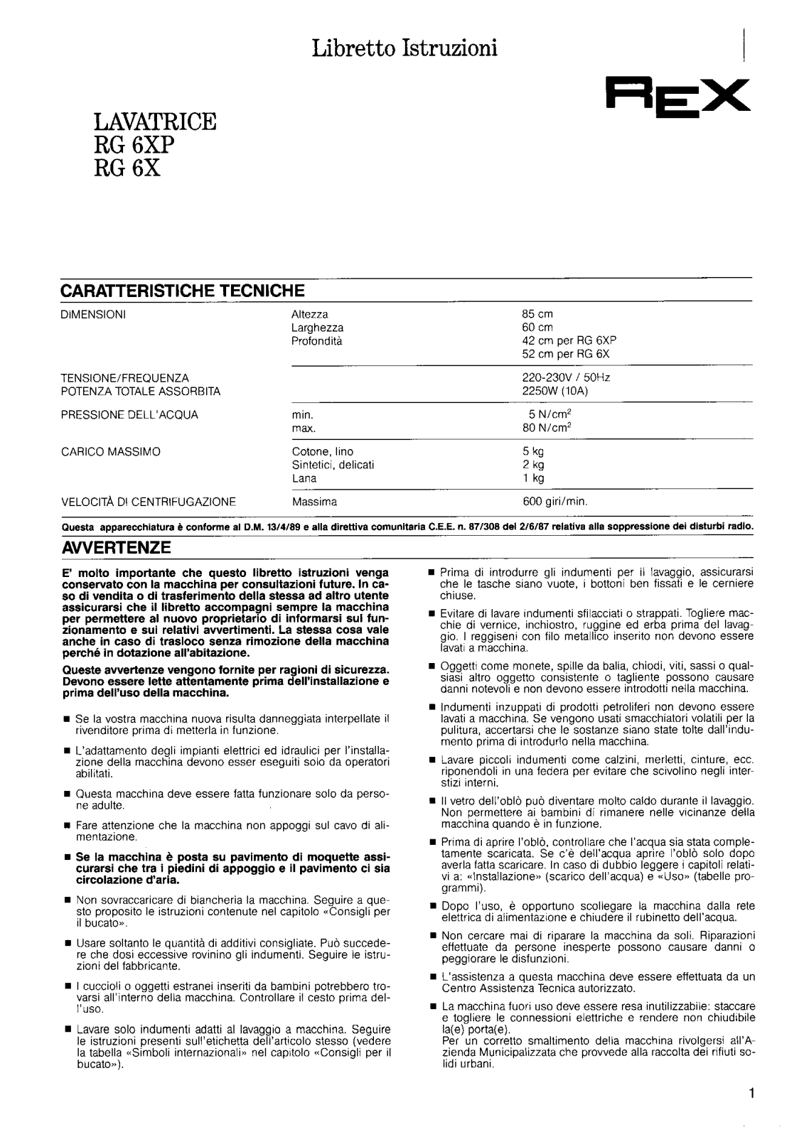 Rex RG6X, RG6XP User Manual