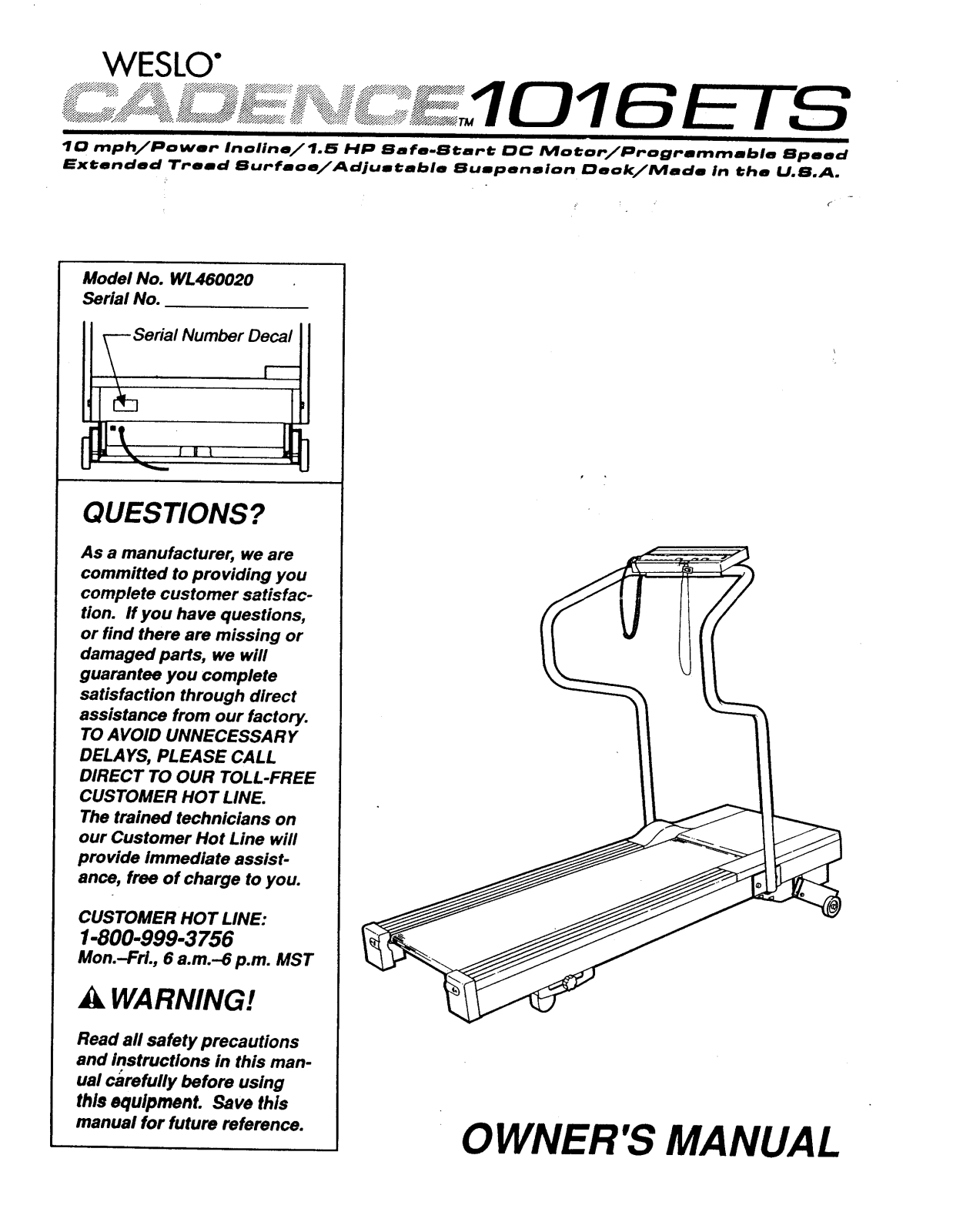 Weslo WL460020 Owner's Manual