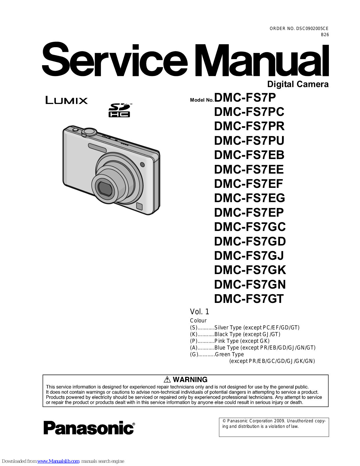 Panasonic DMC-FS7P, DMC-FS7PC, DMC-FS7PR, DMC-FS7PU, DMC-FS7EB Service Manual