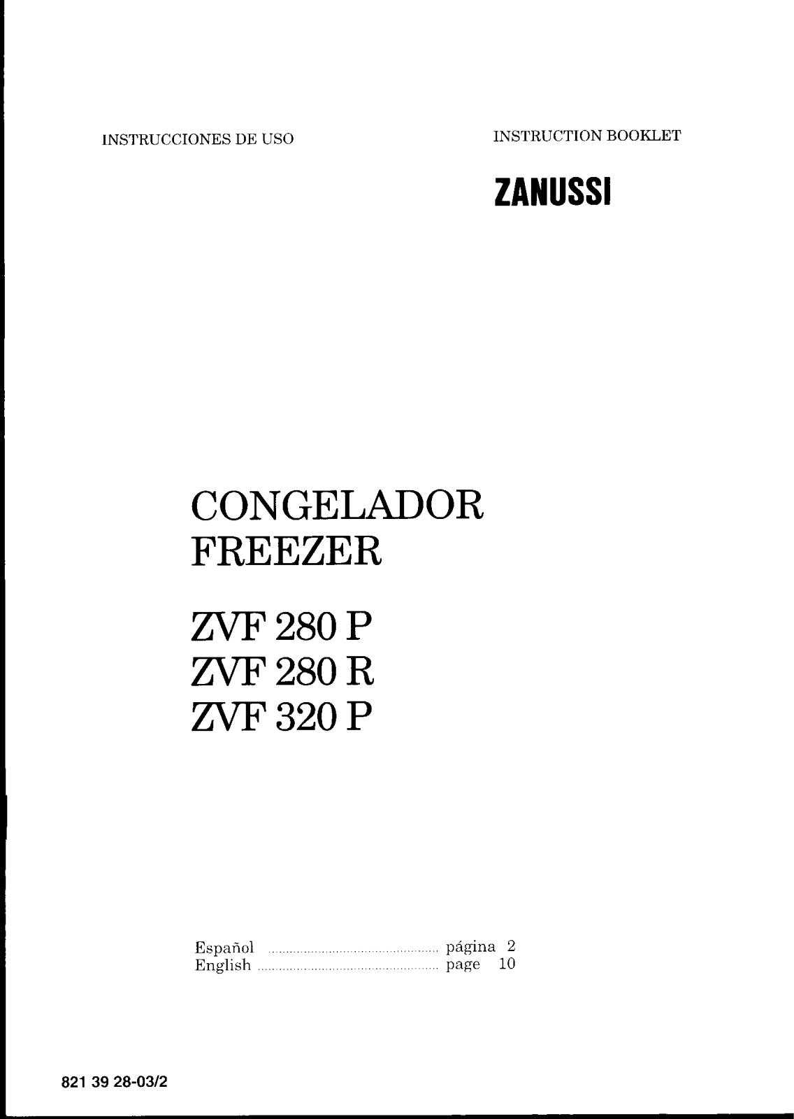 Zanussi ZVF320P, ZVF280P, ZVF280R USER MANUAL