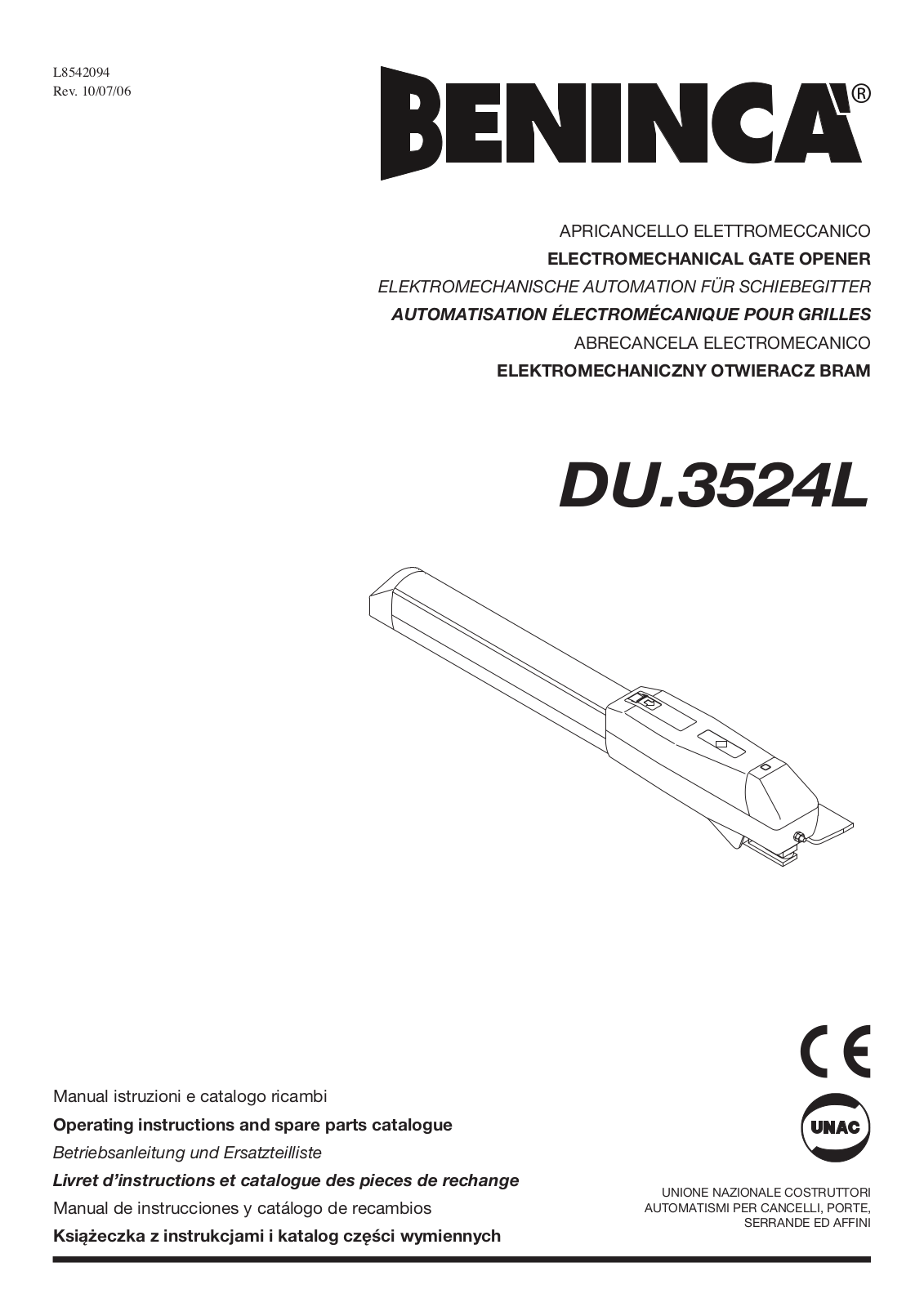 Beninca DU3524L User Manual