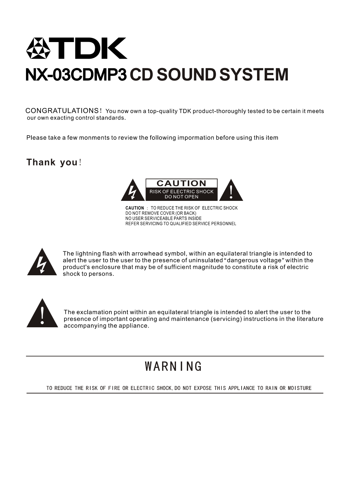 TDK NX-03CDMP3 User Manual