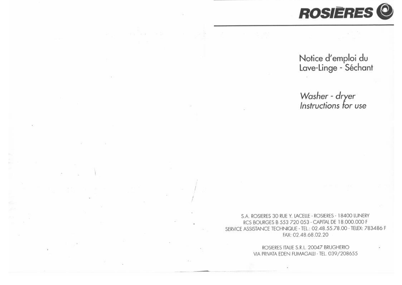 Rosieres LWS 102 User Manual