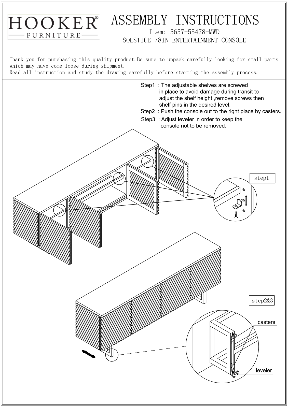 Hooker Furniture 565755478MWD Assembly Guide