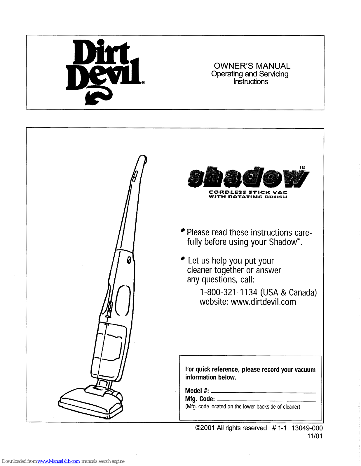 Dirt Devil shadow Owner's Manual - ManualMachine.com