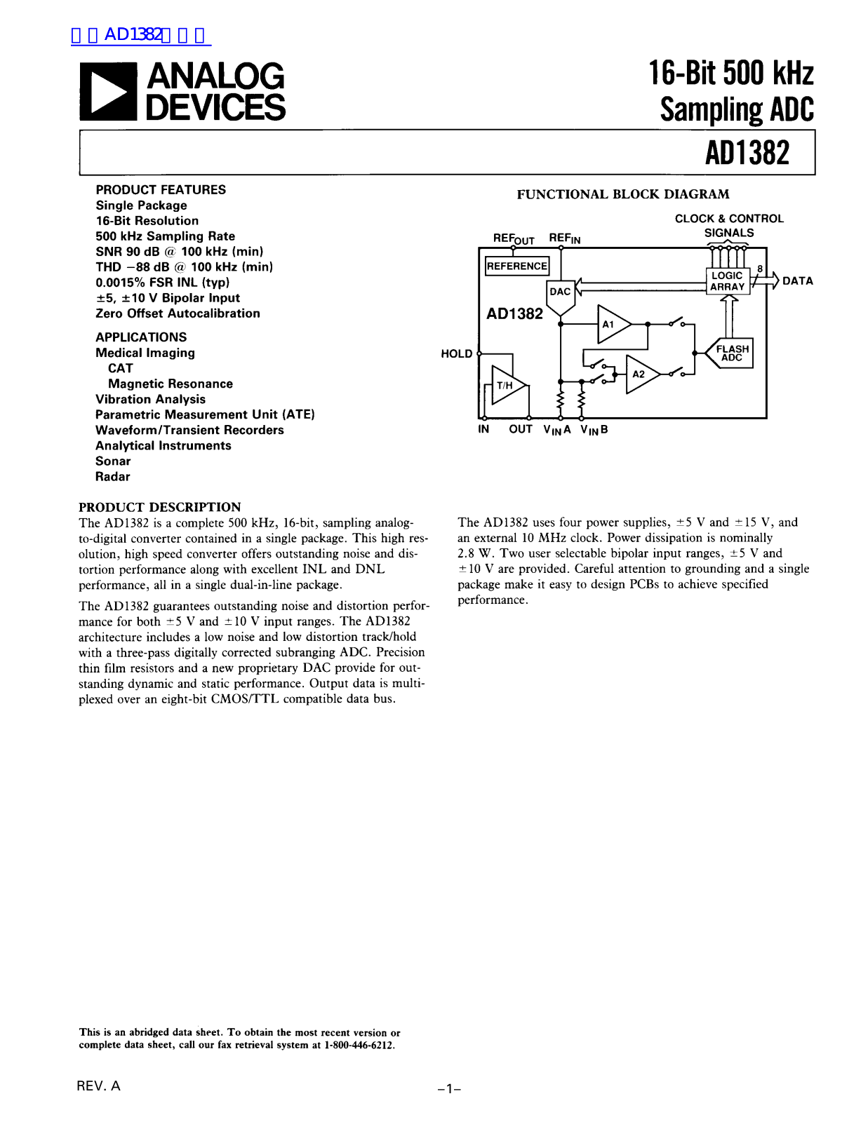 ANALOG DEVICES AD1382 Service Manual