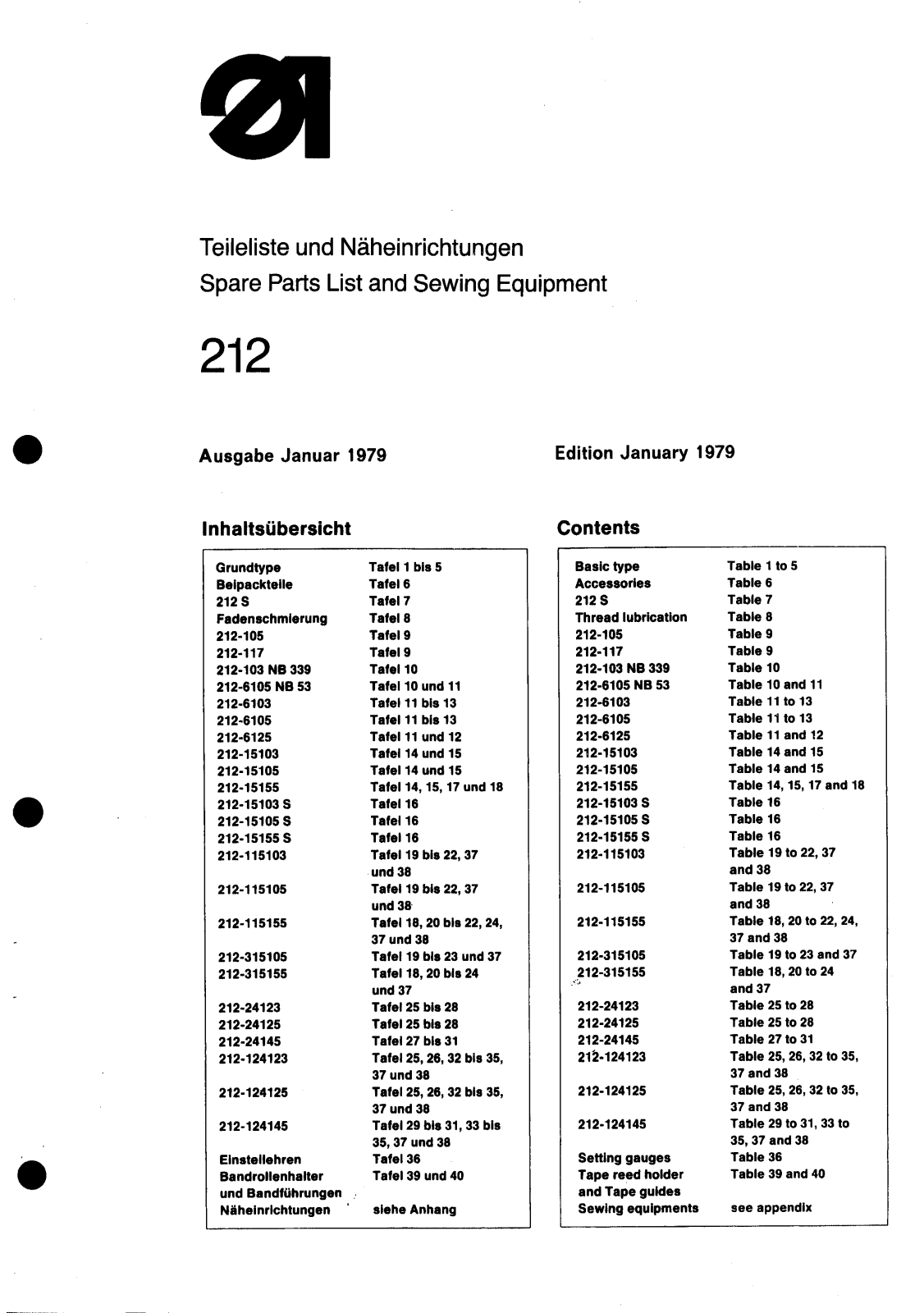 Dürkopp Adler 212 Parts List