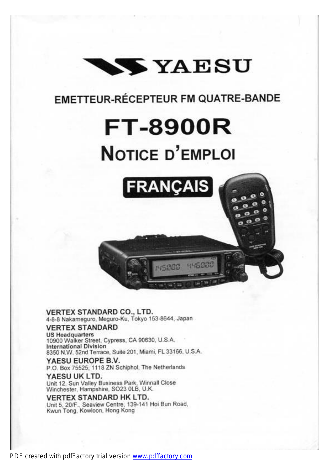 YAESU FT-8900R User Manual