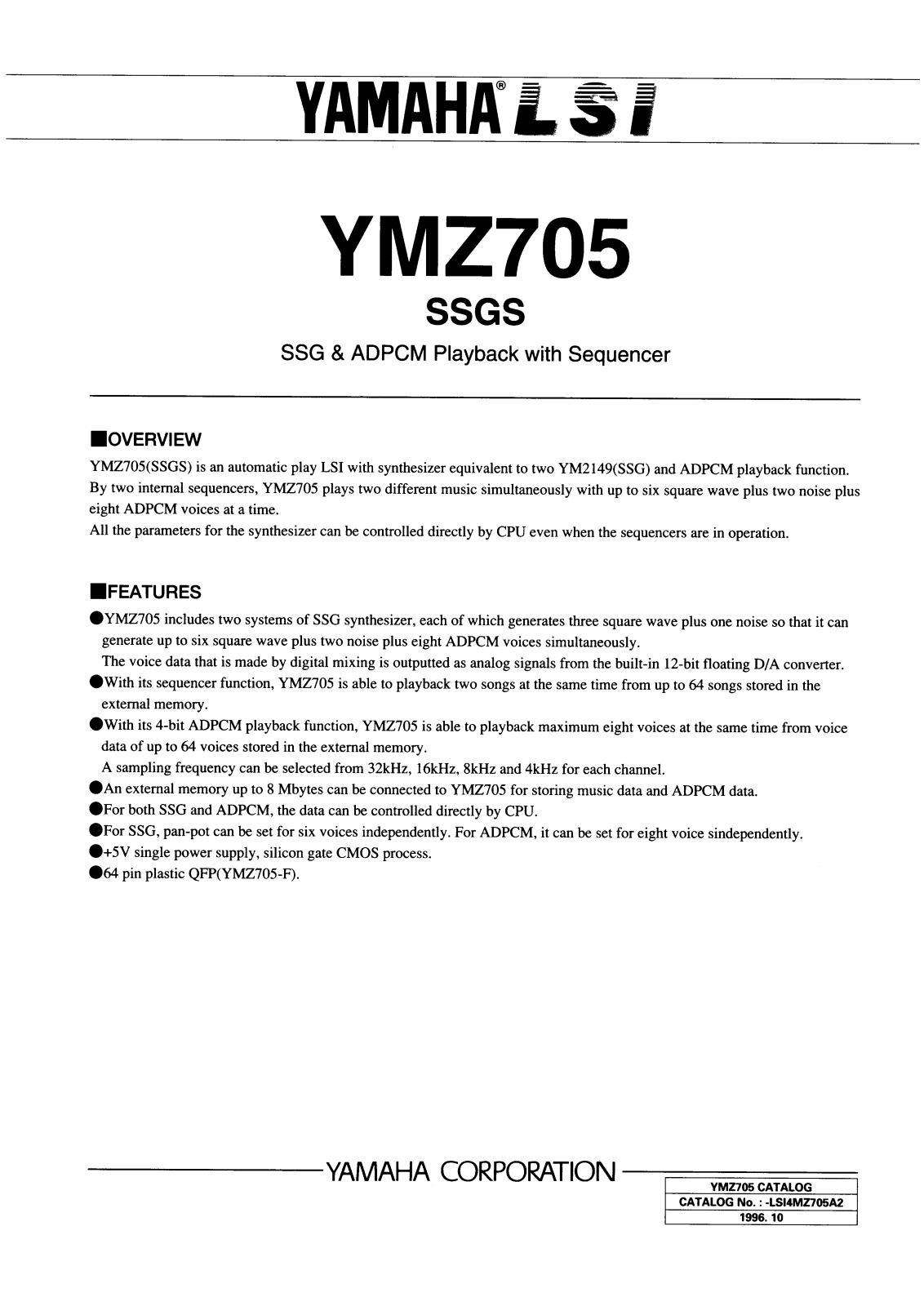 YAMAHA YMZ705-F Datasheet