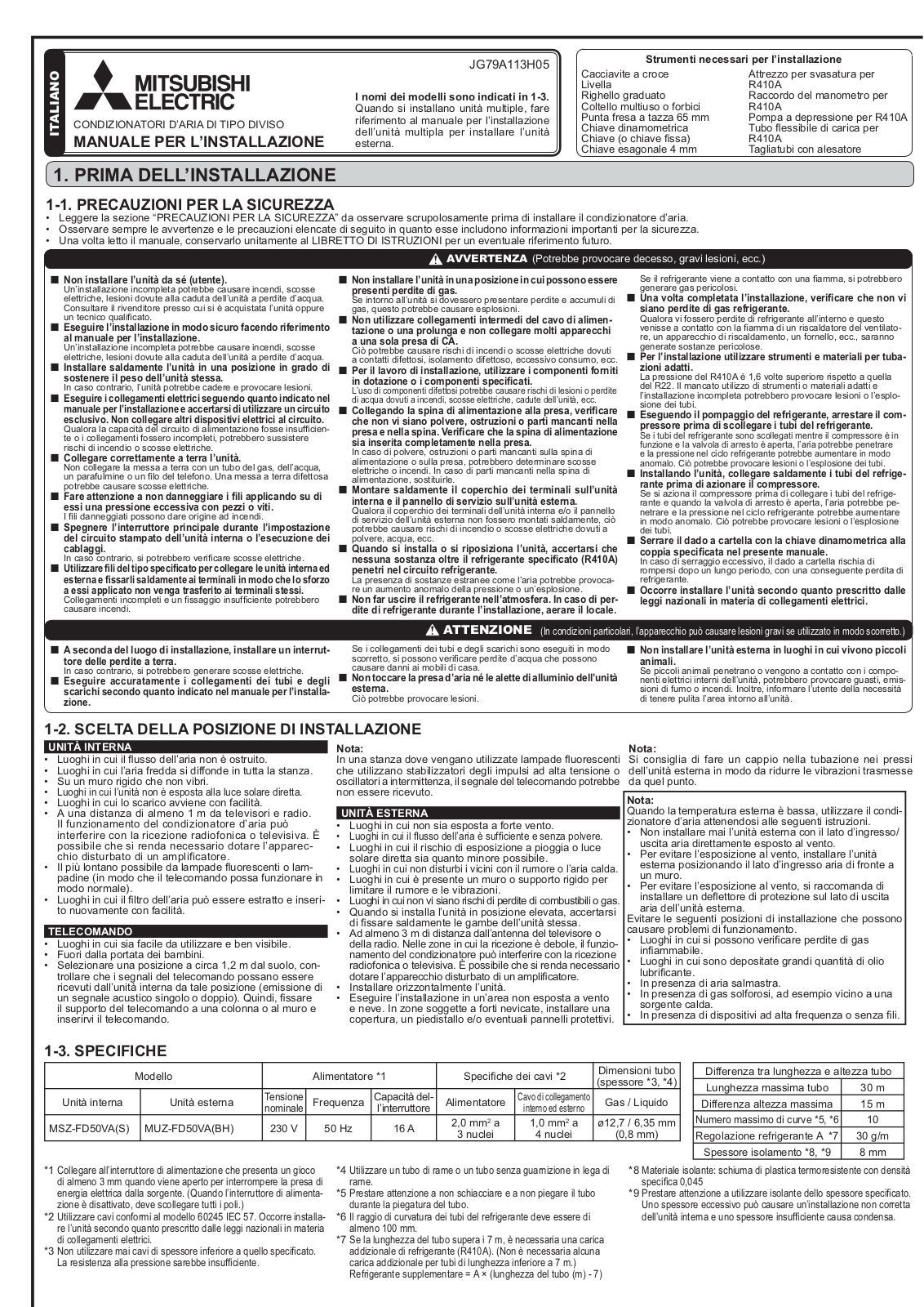 Mitsubishi JG79A113H05 INSTALLATION MANUAL