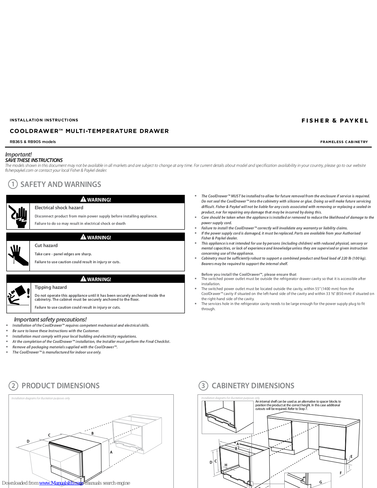 Fisher & Paykel COOLDRAWER Installation Instructions Manual