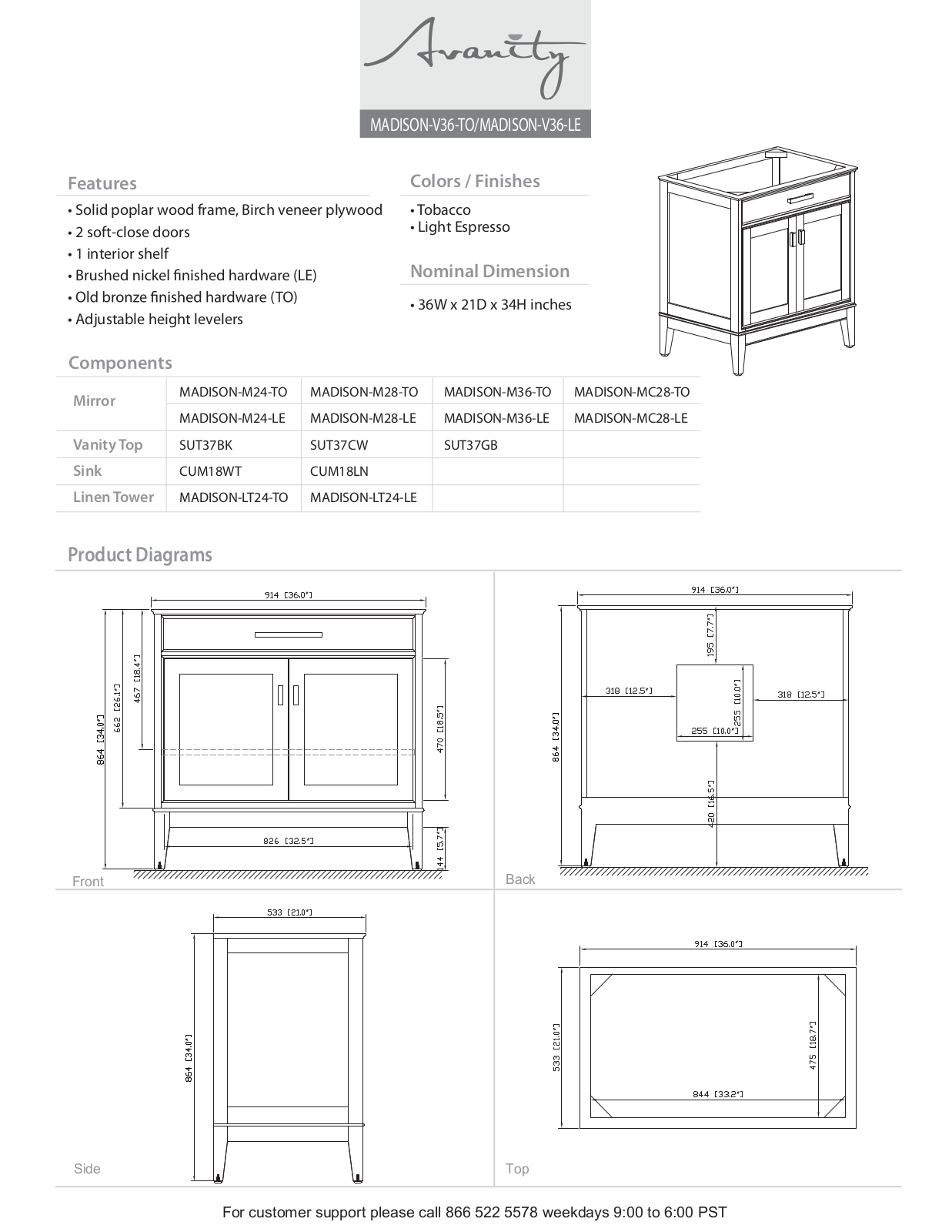 Avanity AVN1609 Specifications - ManualMachine.com