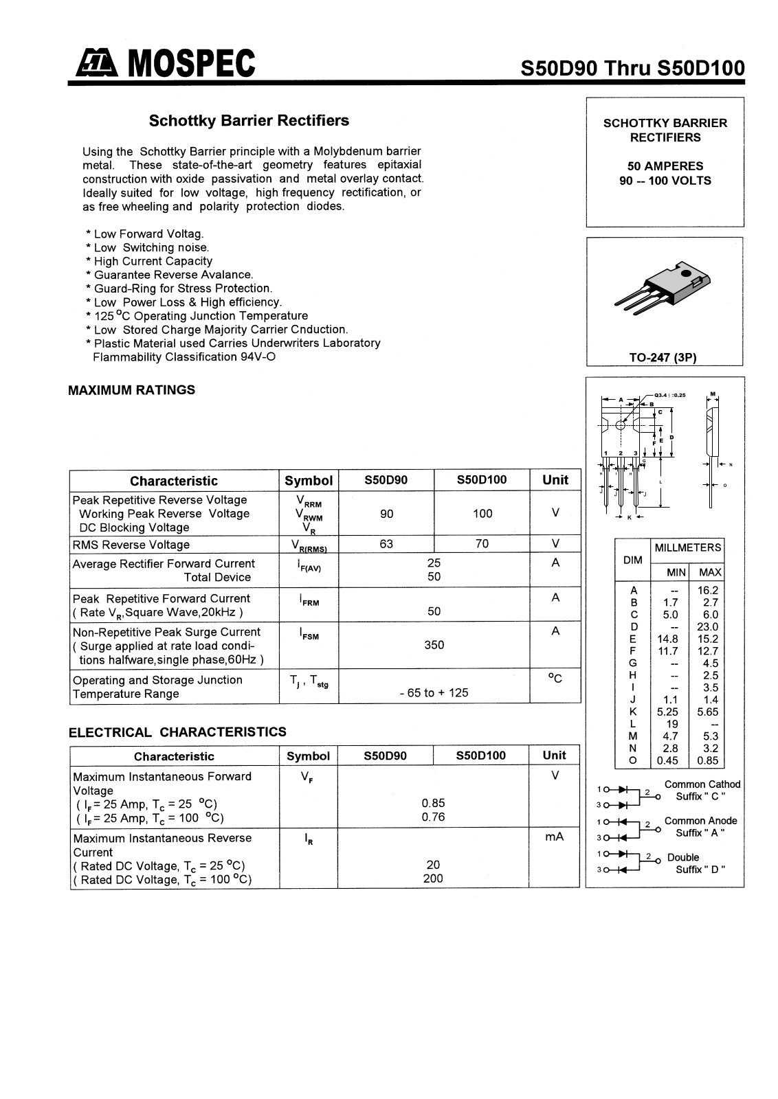 MOSPEC S50D100A, S50D100C, S50D90A, S50D90C, S50D90D Datasheet