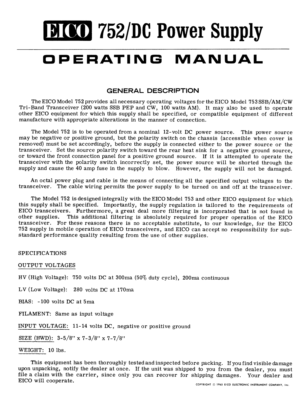 Eico 752 User Manual