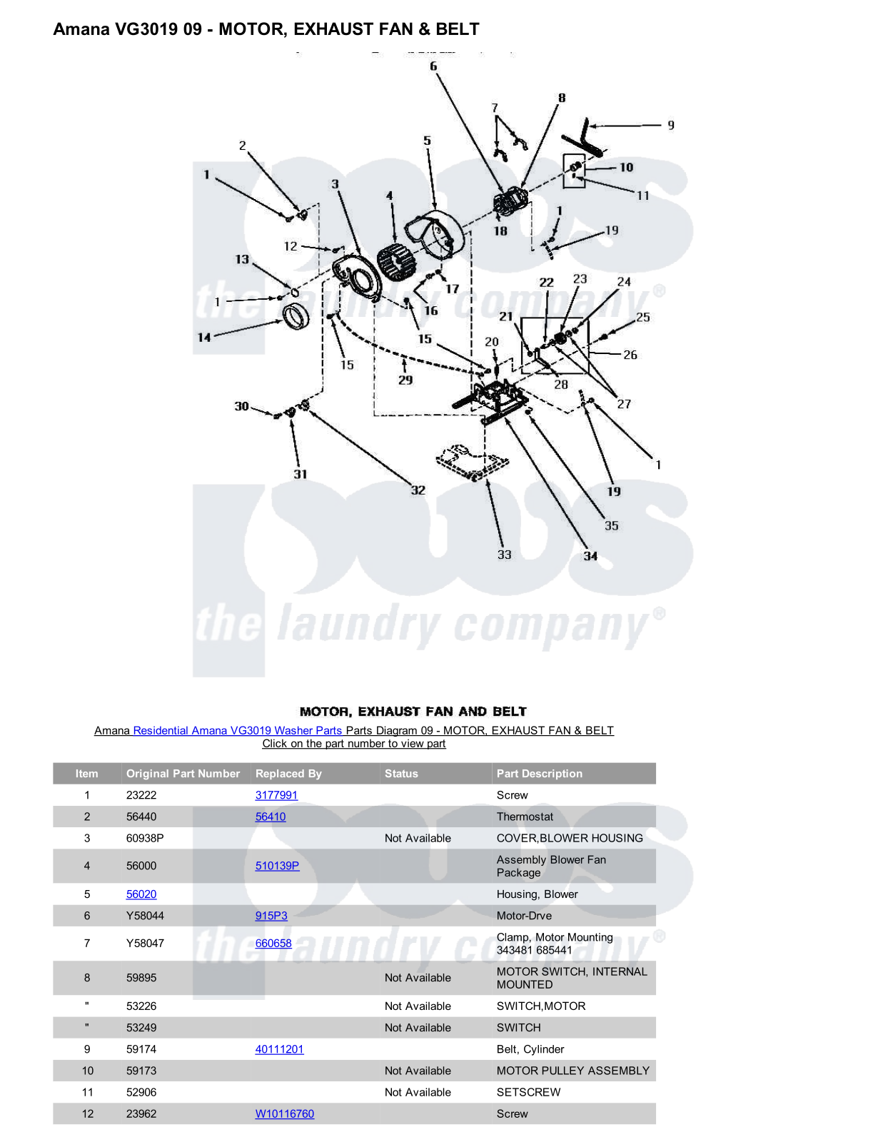 Amana VG3019 Parts Diagram