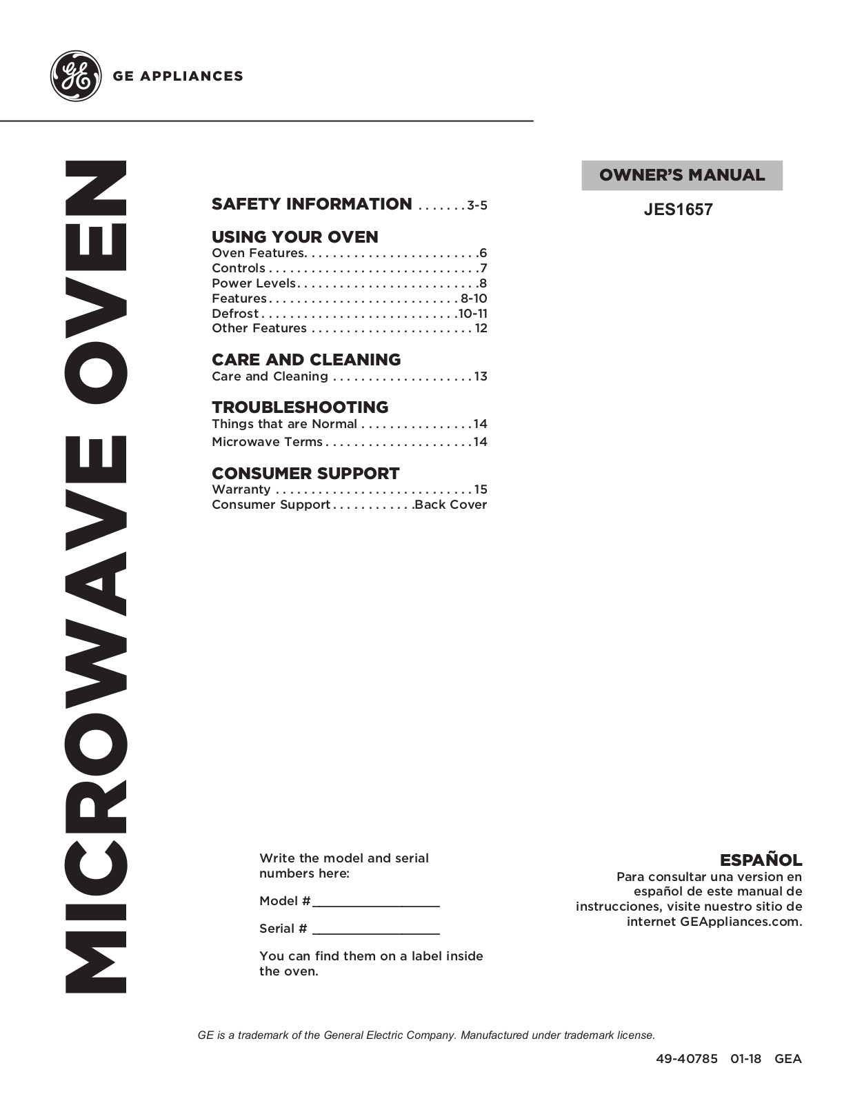 GE JES1657DMWW, JES1657DMBB, JES1657BMTS User Manual