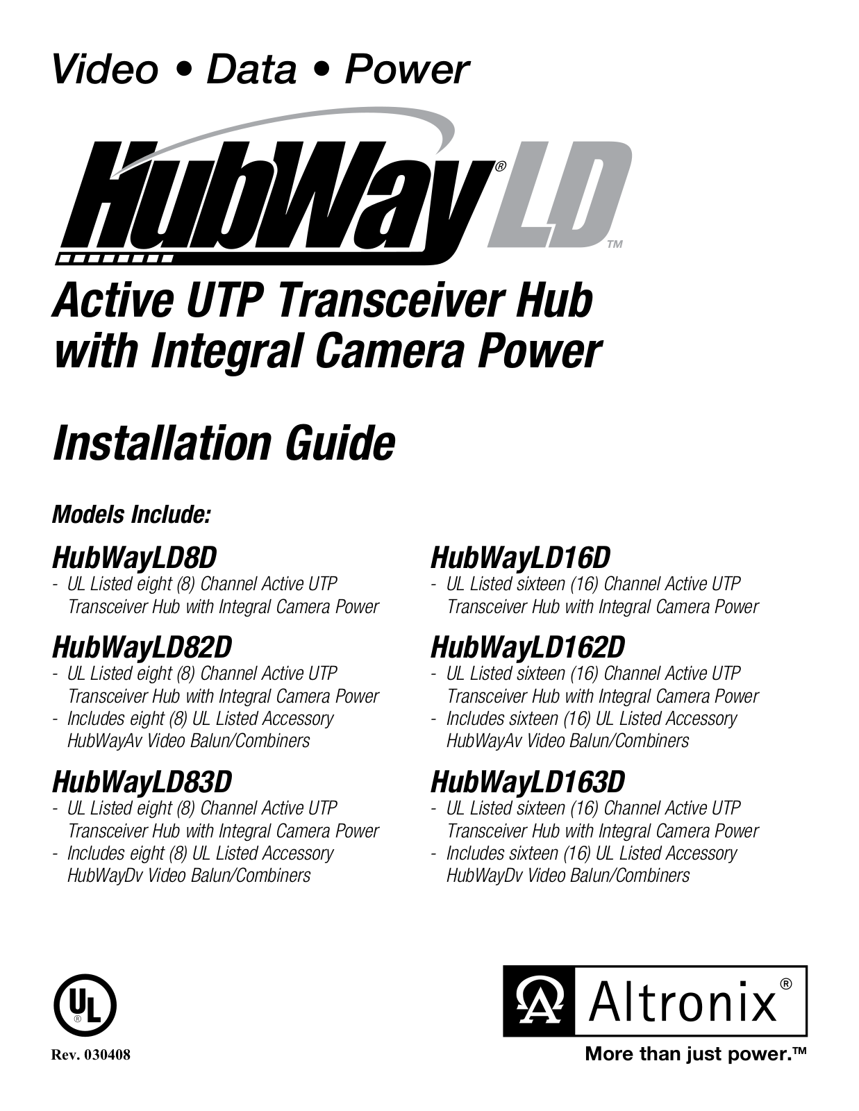 Altronix HubWayLD82D, HubWayLD162D, HubWayLD163D, HubWayLD16D, HubWayLD83D Installation Instructions