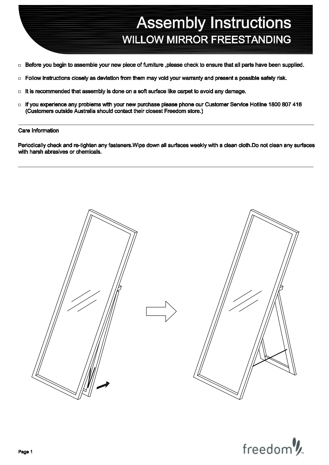 Freedom Willow Mirror Assembly Instruction