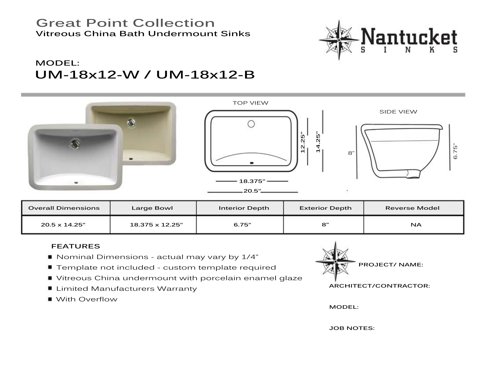 Nantucket GB18X12W Specifications