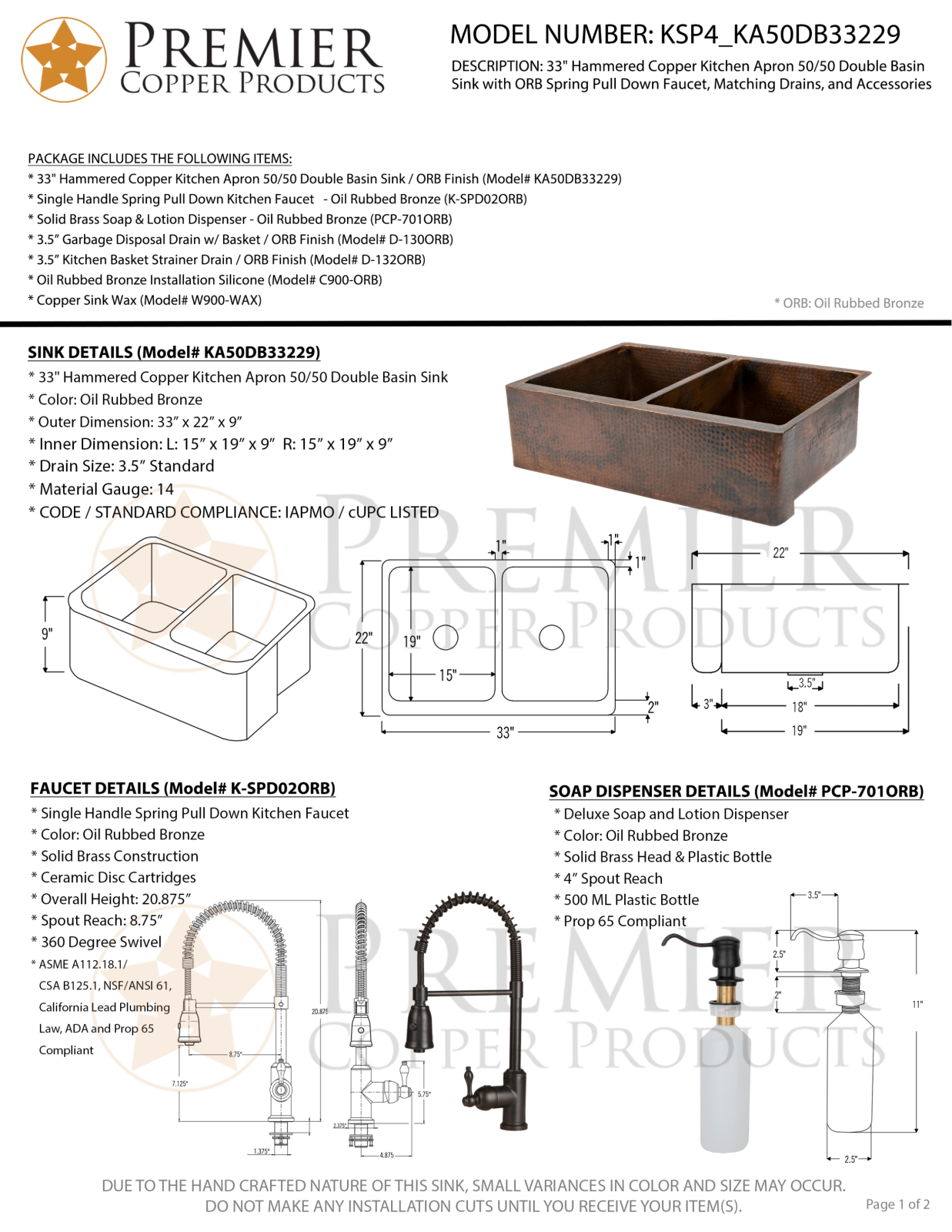 Premier Copper Products IER1661 Specifications - ManualMachine.com