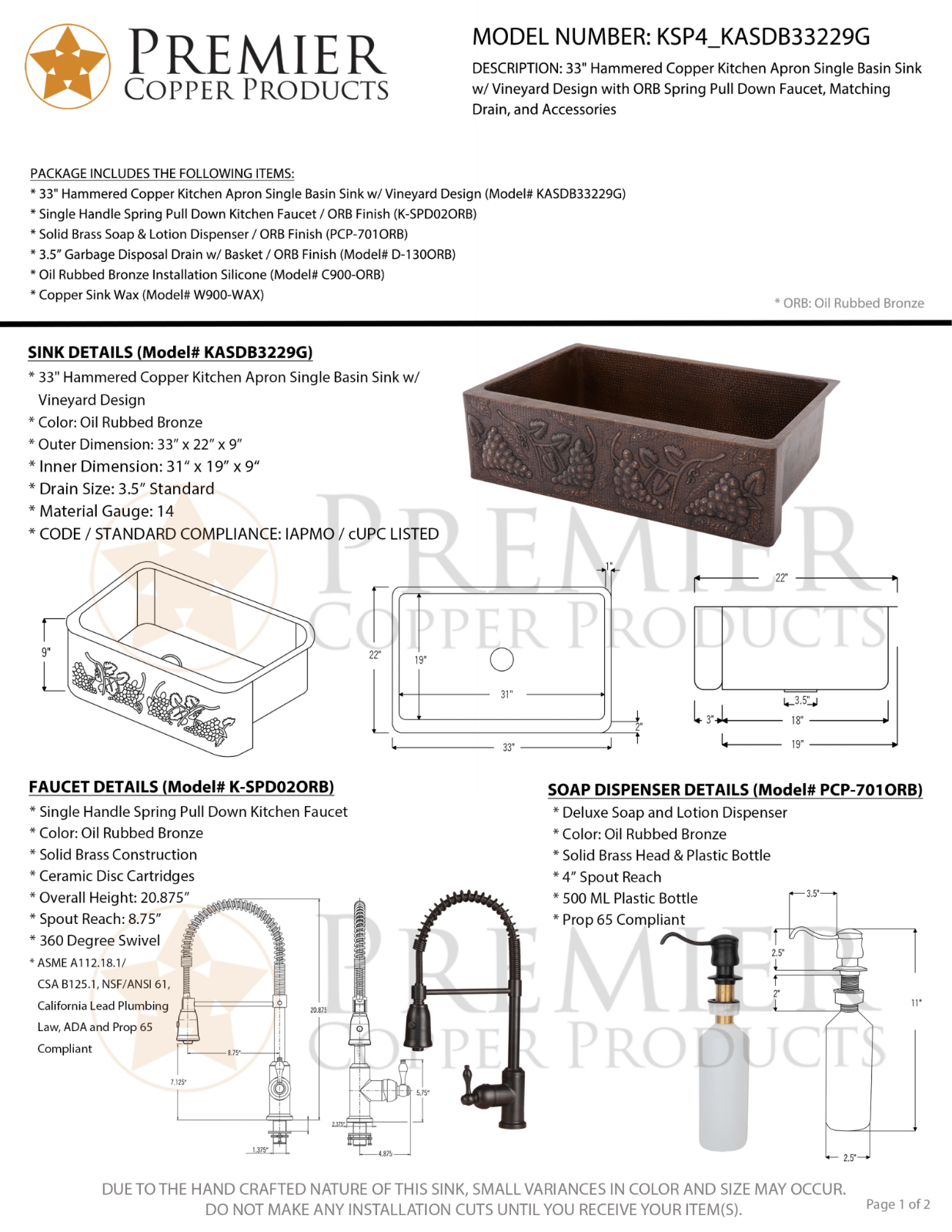 Premier Copper Products IER1671 Specifications - ManualMachine.com