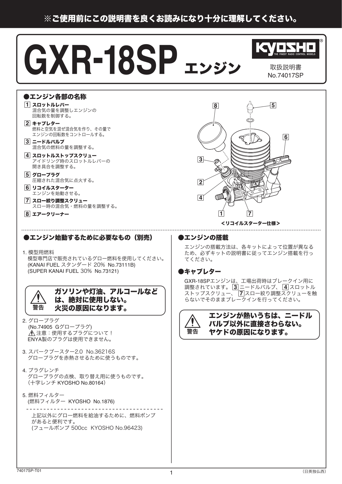 KYOSHO 74017SP, GXR-18SP User Manual