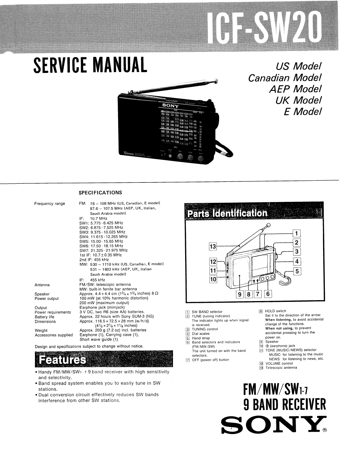 Sony ICFSW-20 Service manual