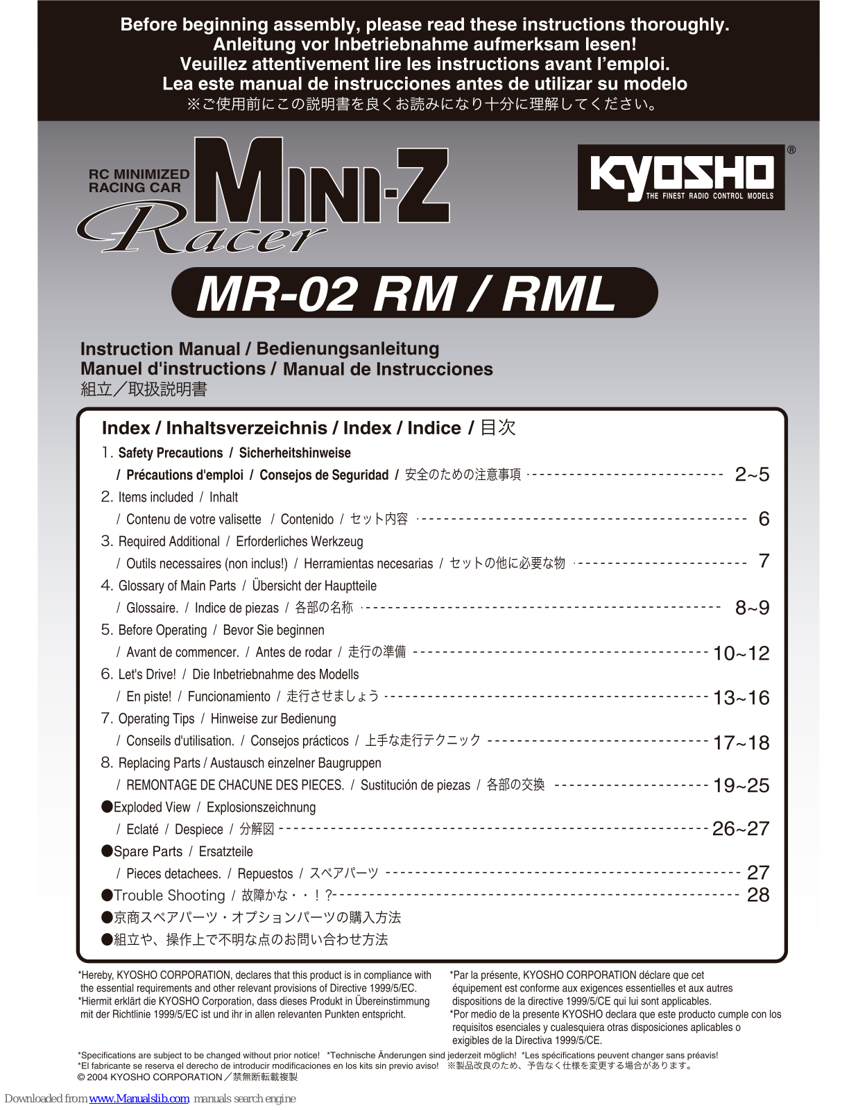 Kyosho MINI-Z Racer MR-02 RM Instruction Manual