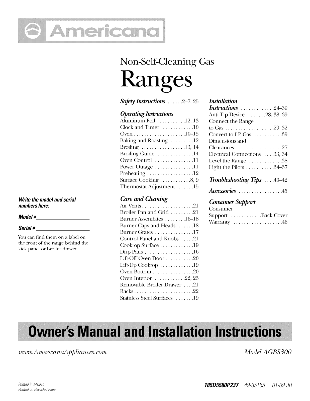 GE AGBS300PK6BB, AGBS300PJ6WW, AGBS300EP4WW, AGBS300EP4BB, AGBS300EP3WW Owner’s Manual