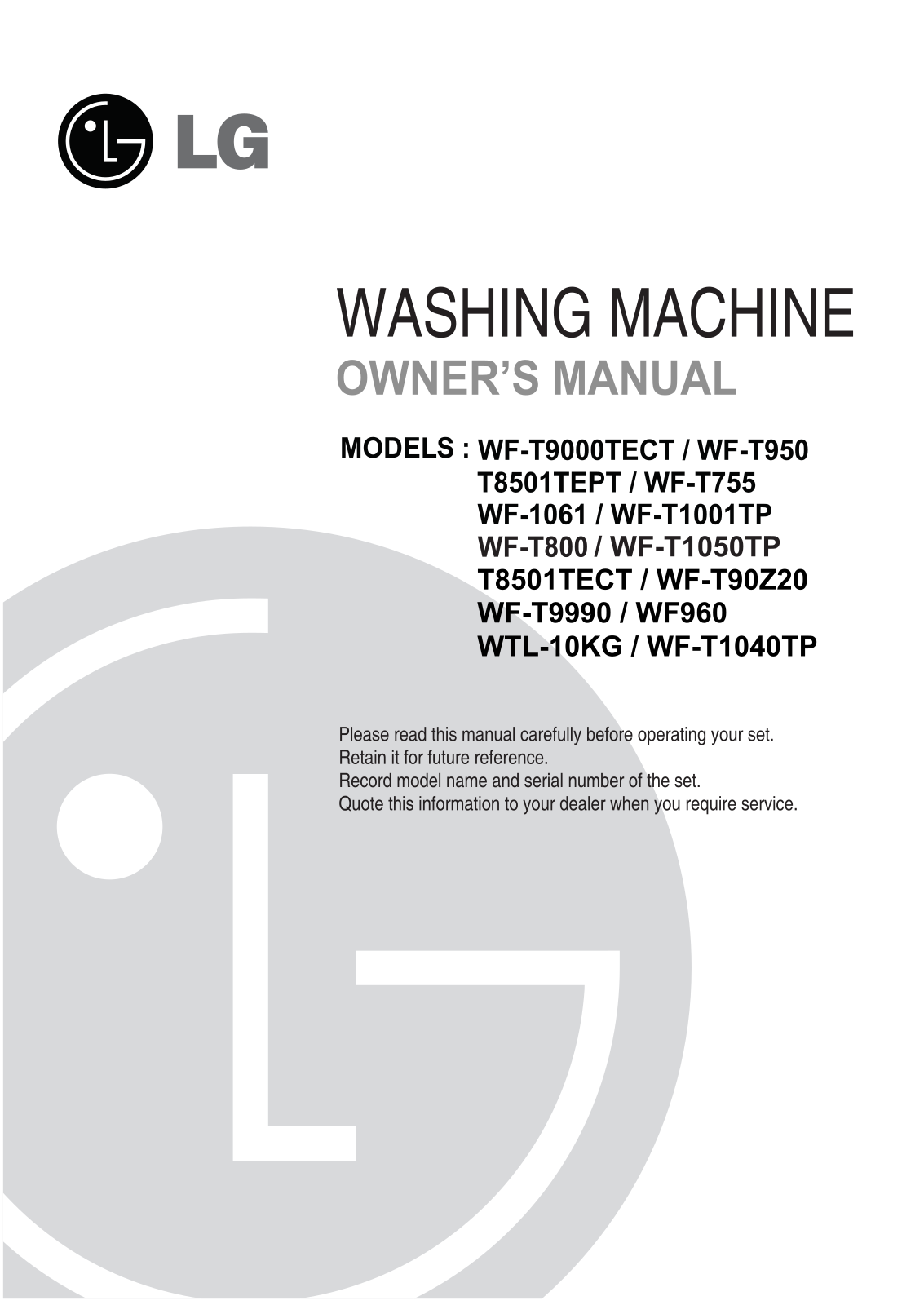 LG WF-T1040TP Instruction manual