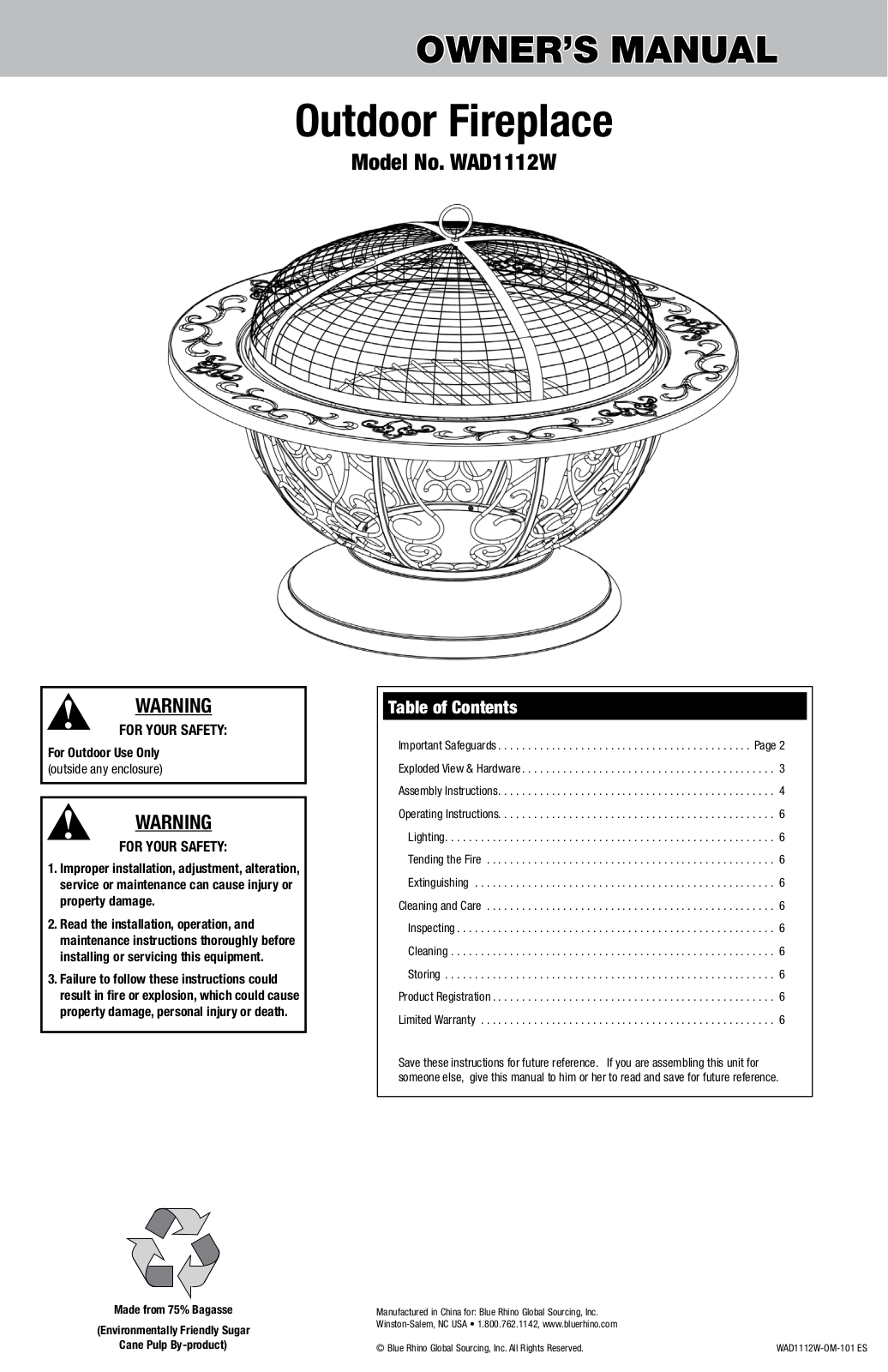 Blue Rhino WAD1112W Owner's Manual