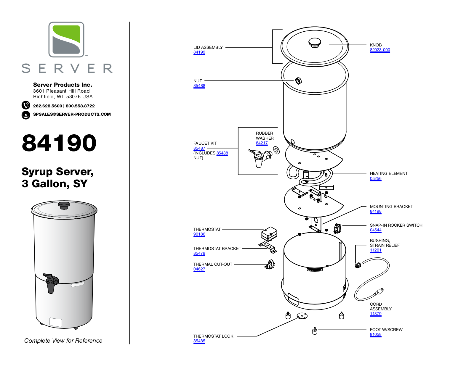 Server 84190 PARTS LIST