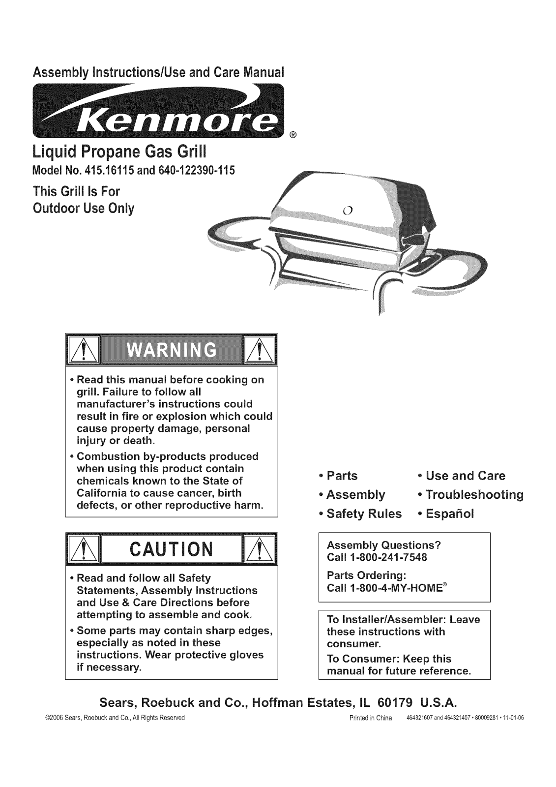 Kenmore 41516115, 640-122390-115 Owner’s Manual