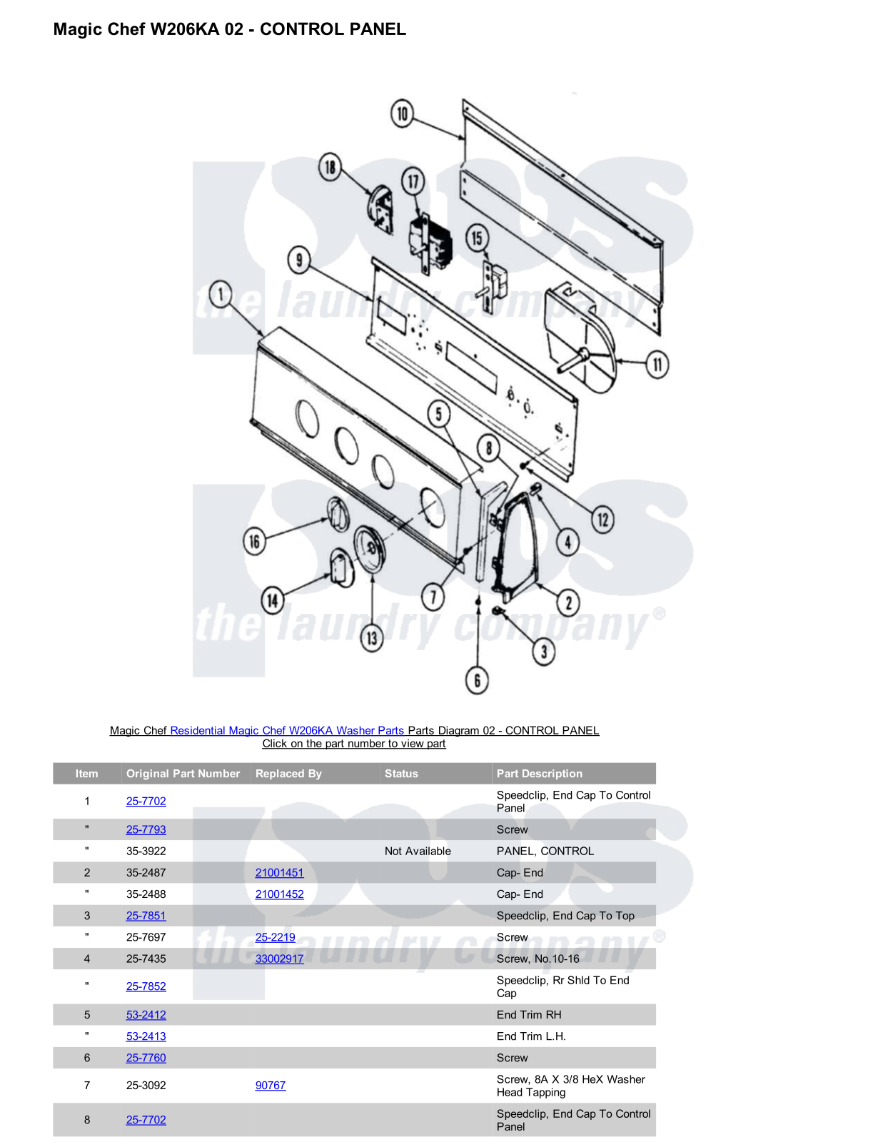 Magic Chef W206KA Parts Diagram